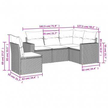 Set mobilier de grădină cu perne, 5 piese, negru, poliratan - Img 3