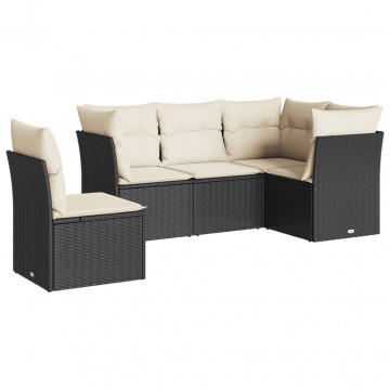 Set mobilier de grădină cu perne, 5 piese, negru, poliratan - Img 2