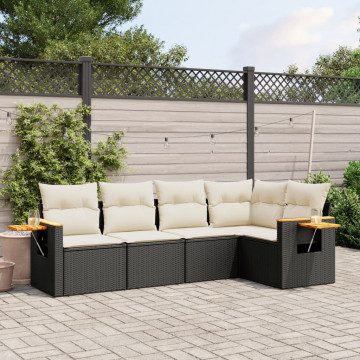 Set mobilier de grădină cu perne, 5 piese, negru, poliratan - Img 1