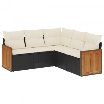 Set mobilier de grădină cu perne, 5 piese, negru, poliratan - Img 2