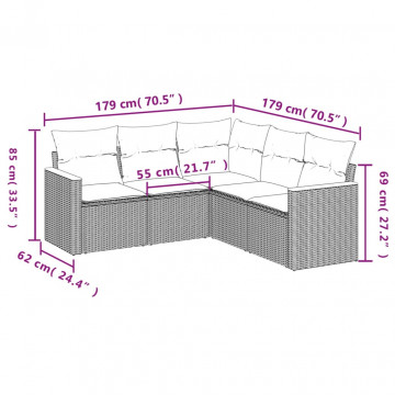 Set mobilier de grădină cu perne, 5 piese, negru, poliratan - Img 6