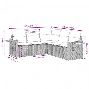 Set mobilier de grădină cu perne, 5 piese, negru, poliratan - Img 7