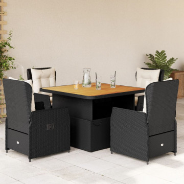 Set mobilier de grădină cu perne, 5 piese, negru, poliratan - Img 1