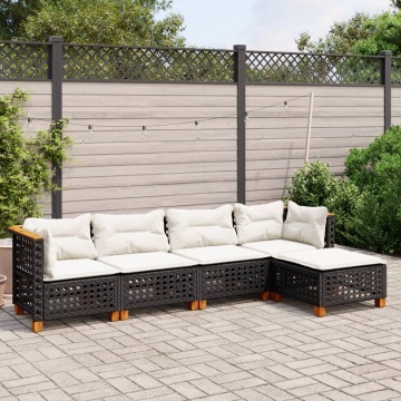 Set mobilier de grădină cu perne, 5 piese, negru, poliratan - Img 1