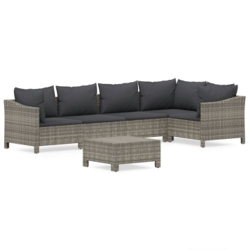 Set mobilier de grădină cu perne, 6 piese, gri, poliratan - Img 2