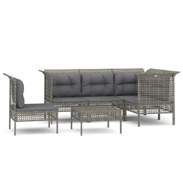 Set mobilier de grădină cu perne, 6 piese, gri, poliratan - Img 2
