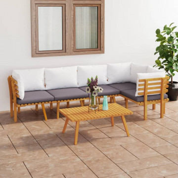 Set mobilier de grădină cu perne, 6 piese, lemn masiv acacia - Img 1