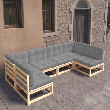 Set mobilier de grădină cu perne, 6 piese, lemn masiv de pin - Img 1