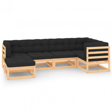 Set mobilier de grădină cu perne, 6 piese, lemn masiv de pin - Img 1