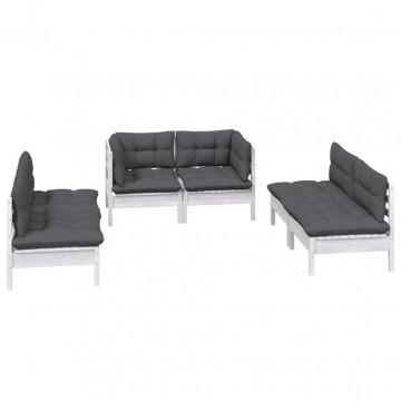 Set mobilier de grădină cu perne, 6 piese, lemn masiv de pin - Img 3