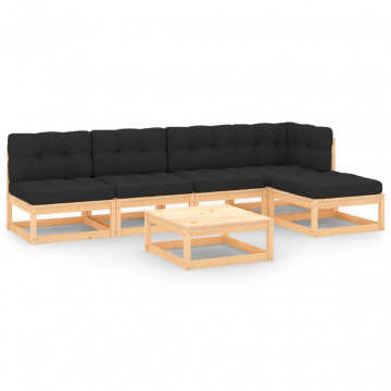 Set mobilier de grădină cu perne, 6 piese, lemn masiv pin - Img 1