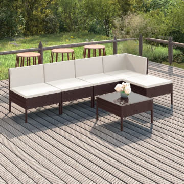 Set mobilier de grădină cu perne, 6 piese, maro, poliratan - Img 1