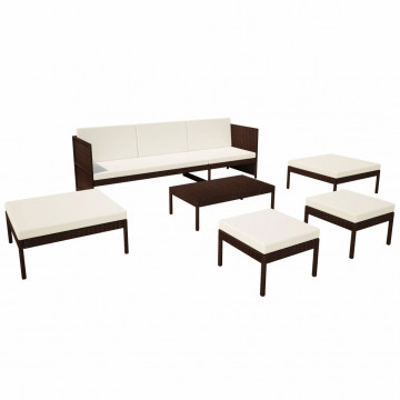 Set mobilier de grădină cu perne, 6 piese, maro, poliratan - Img 3