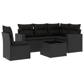 Set mobilier de grădină cu perne, 6 piese, negru, poliratan - Img 2