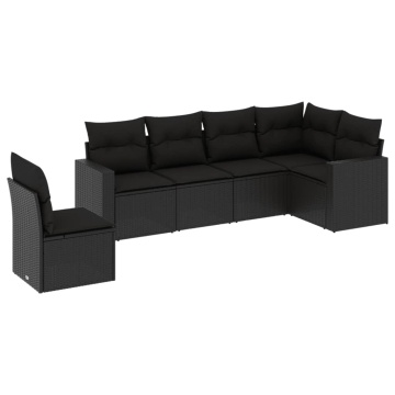 Set mobilier de grădină cu perne, 6 piese, negru, poliratan - Img 2