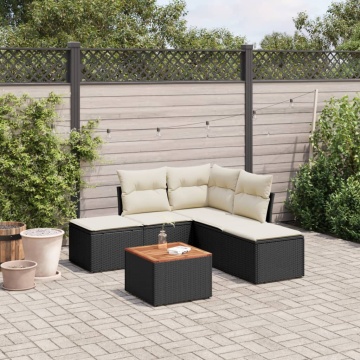 Set mobilier de grădină cu perne, 6 piese, negru, poliratan - Img 1
