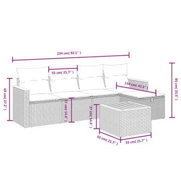 Set mobilier de grădină cu perne, 6 piese, negru, poliratan - Img 4
