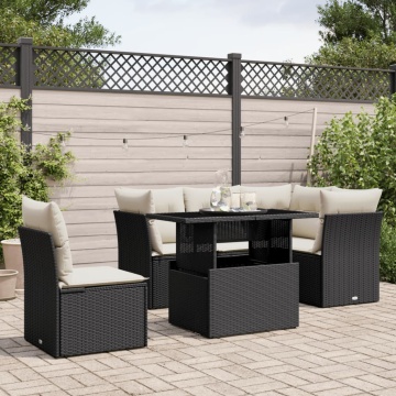 Set mobilier de grădină cu perne, 6 piese, negru, poliratan - Img 1