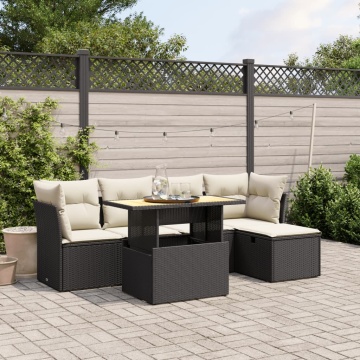 Set mobilier de grădină cu perne, 6 piese, negru, poliratan - Img 1
