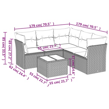 Set mobilier de grădină cu perne, 6 piese, negru, poliratan - Img 3