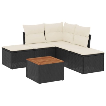 Set mobilier de grădină cu perne, 6 piese, negru, poliratan - Img 2