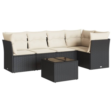 Set mobilier de grădină cu perne, 6 piese, negru, poliratan - Img 2