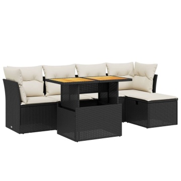 Set mobilier de grădină cu perne, 6 piese, negru, poliratan - Img 2