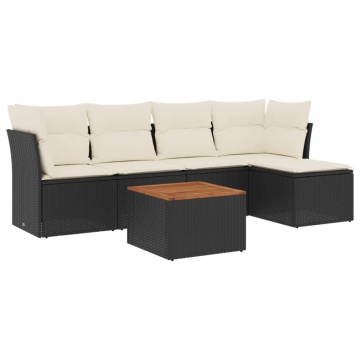 Set mobilier de grădină cu perne, 6 piese, negru, poliratan - Img 2