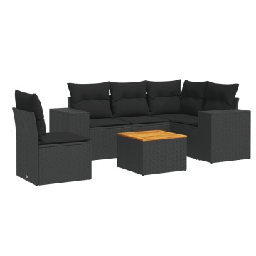Set mobilier de grădină cu perne, 6 piese, negru, poliratan - Img 2