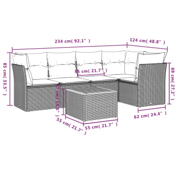 Set mobilier de grădină cu perne, 6 piese, negru, poliratan - Img 3