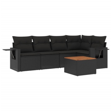 Set mobilier de grădină cu perne, 6 piese, negru, poliratan - Img 2
