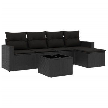 Set mobilier de grădină cu perne, 6 piese, negru, poliratan - Img 2