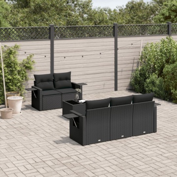 Set mobilier de grădină cu perne, 6 piese, negru, poliratan - Img 1