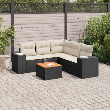 Set mobilier de grădină cu perne, 6 piese, negru, poliratan - Img 1