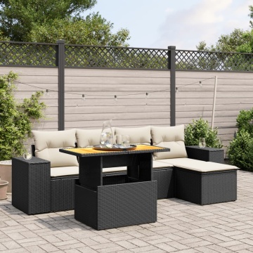 Set mobilier de grădină cu perne, 6 piese, negru, poliratan - Img 1