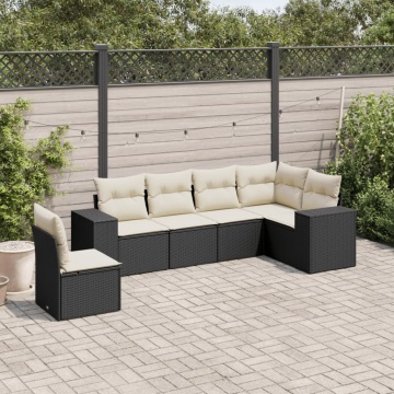 Set mobilier de grădină cu perne, 6 piese, negru, poliratan - Img 1