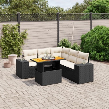 Set mobilier de grădină cu perne, 6 piese, negru, poliratan - Img 1