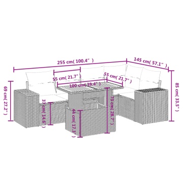 Set mobilier de grădină cu perne, 6 piese, negru, poliratan - Img 3