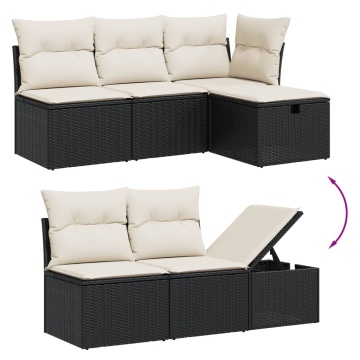Set mobilier de grădină cu perne, 6 piese, negru, poliratan - Img 3