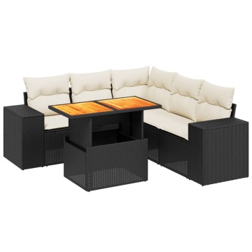 Set mobilier de grădină cu perne, 6 piese, negru, poliratan - Img 2