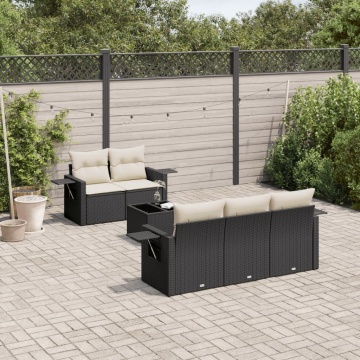 Set mobilier de grădină cu perne, 6 piese, negru, poliratan - Img 1