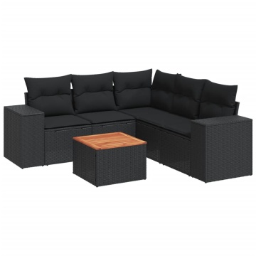 Set mobilier de grădină cu perne, 6 piese, negru, poliratan - Img 2
