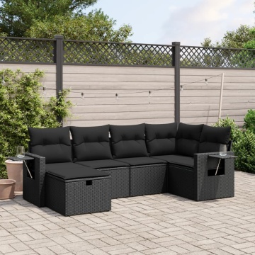 Set mobilier de grădină cu perne, 6 piese, negru, poliratan - Img 1
