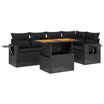 Set mobilier de grădină cu perne, 6 piese, negru, poliratan - Img 2