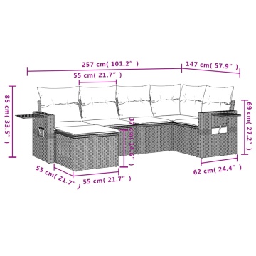 Set mobilier de grădină cu perne, 6 piese, negru, poliratan - Img 3