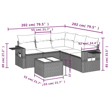 Set mobilier de grădină cu perne, 6 piese, negru, poliratan - Img 3