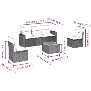 Set mobilier de grădină cu perne, 6 piese, negru, poliratan - Img 3