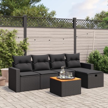 Set mobilier de grădină cu perne, 6 piese, negru, poliratan - Img 1