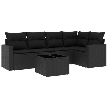 Set mobilier de grădină cu perne, 6 piese, negru, poliratan - Img 2