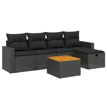 Set mobilier de grădină cu perne, 6 piese, negru, poliratan - Img 2